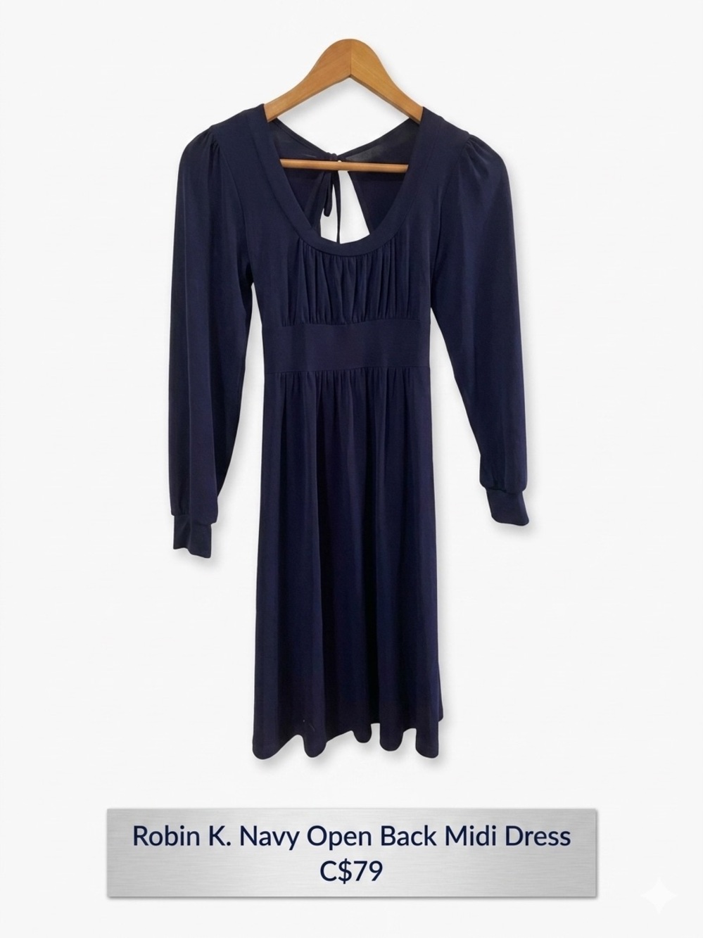 Robin K. Navy Open Back Midi Dress - Size S - Made in USA Flawless